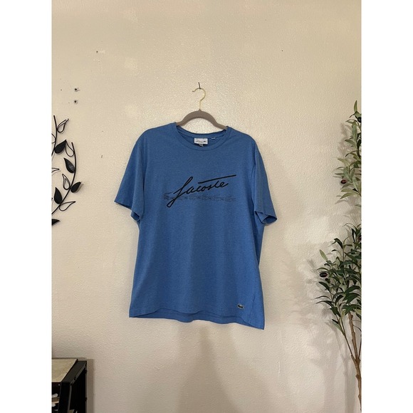 Lacoste Other - Lacoste Mens Regular Fit Script Logo Graphic T-Shirt Blue XXL FR 7 FA13751-07